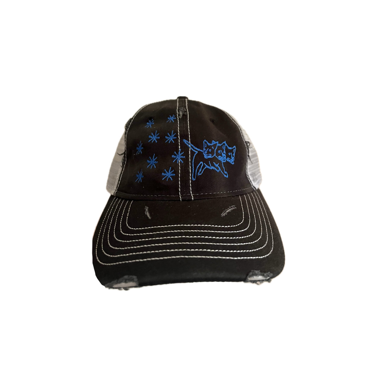 Three headed slim distressed trucker