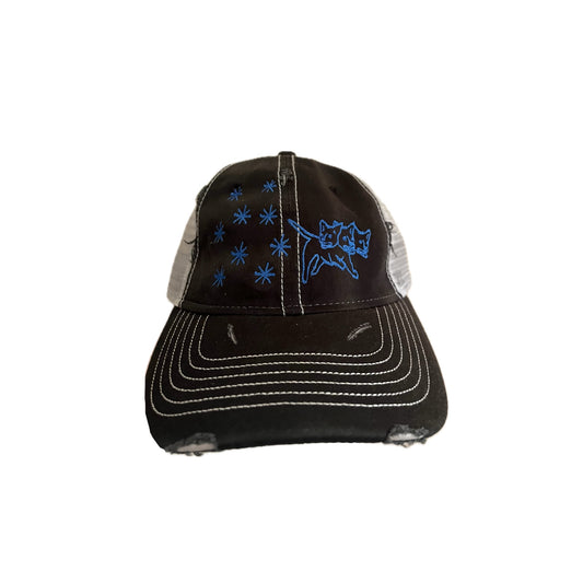 Three headed slim distressed trucker